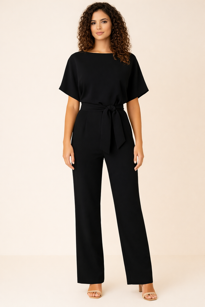 Minimalist Women's Wide Leg Jumpsuit With Tie Belt