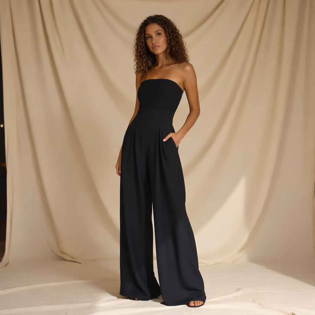 Chic Strapless Women's Jumpsuit With High Waist And Wide Legs