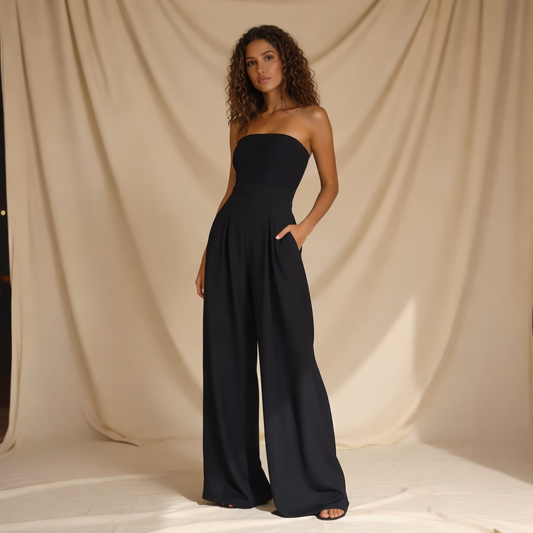 Chic Strapless Women's Jumpsuit With High Waist And Wide Legs