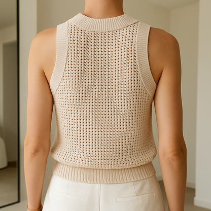Beige Airy Women's Top with Knitted Details