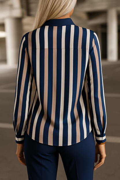 Luxury Women's Blouse with Long Sleeves and Stripes
