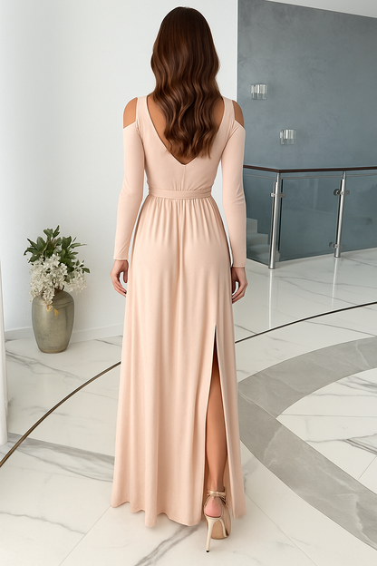 Madge | Elegant Maxi Dress with Deep V-Neck and Long Sleeves Gala Dresses