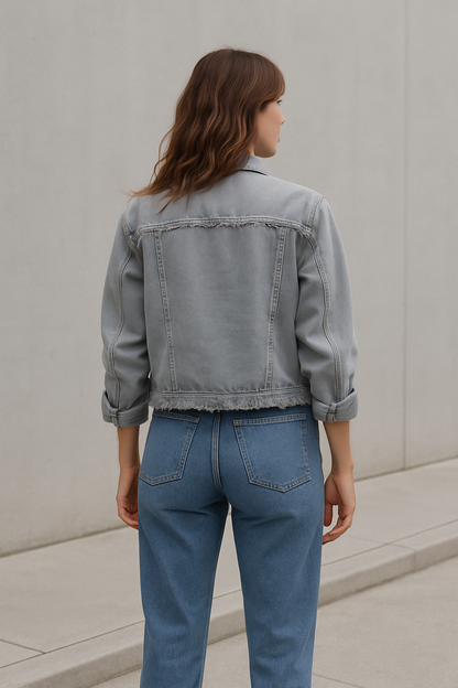 Trendy Casual Women's Denim Jacket with Long Sleeves