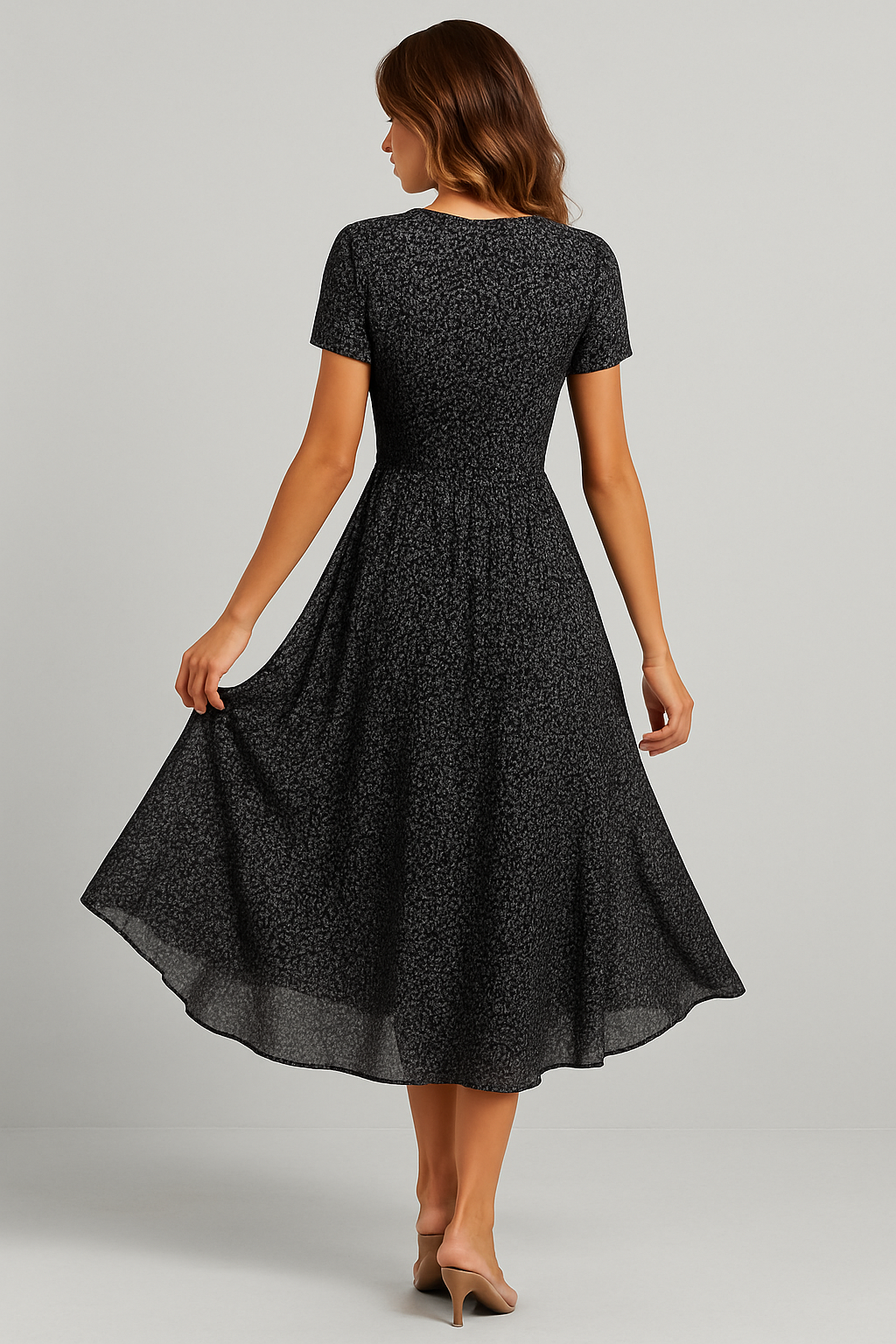 Ronelyn | Printed V-Neck Dress with Short Sleeves