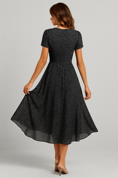 Ronelyn | Printed V-Neck Dress with Short Sleeves