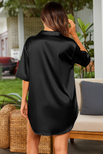 Oversized Elegant Women's Mini Nightdress with Button Closure