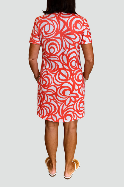 Fabiola | Dress with Short Sleeves and Abstract Print