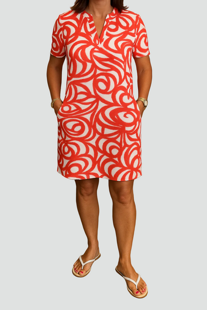 Fabiola | Dress with Short Sleeves and Abstract Print