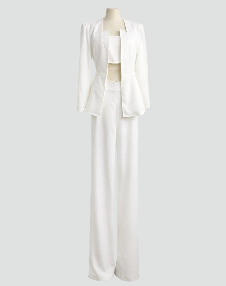 Chic Women's Blazer Set with Trousers and Crop Top