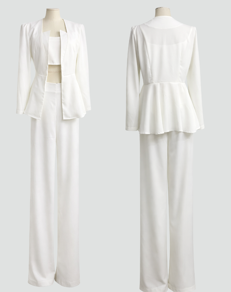 Chic Women's Blazer Set with Trousers and Crop Top