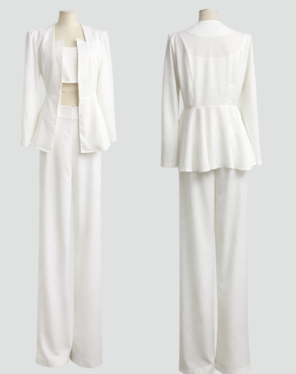 Chic Women's Blazer Set with Trousers and Crop Top