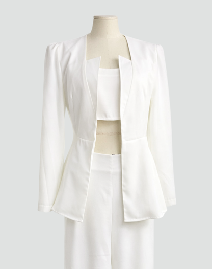 Chic Women's Blazer Set with Trousers and Crop Top