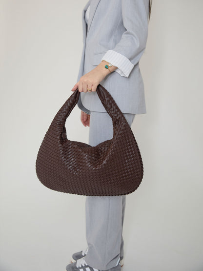 Luxury Coffee Ladies Handbag with Braided Design
