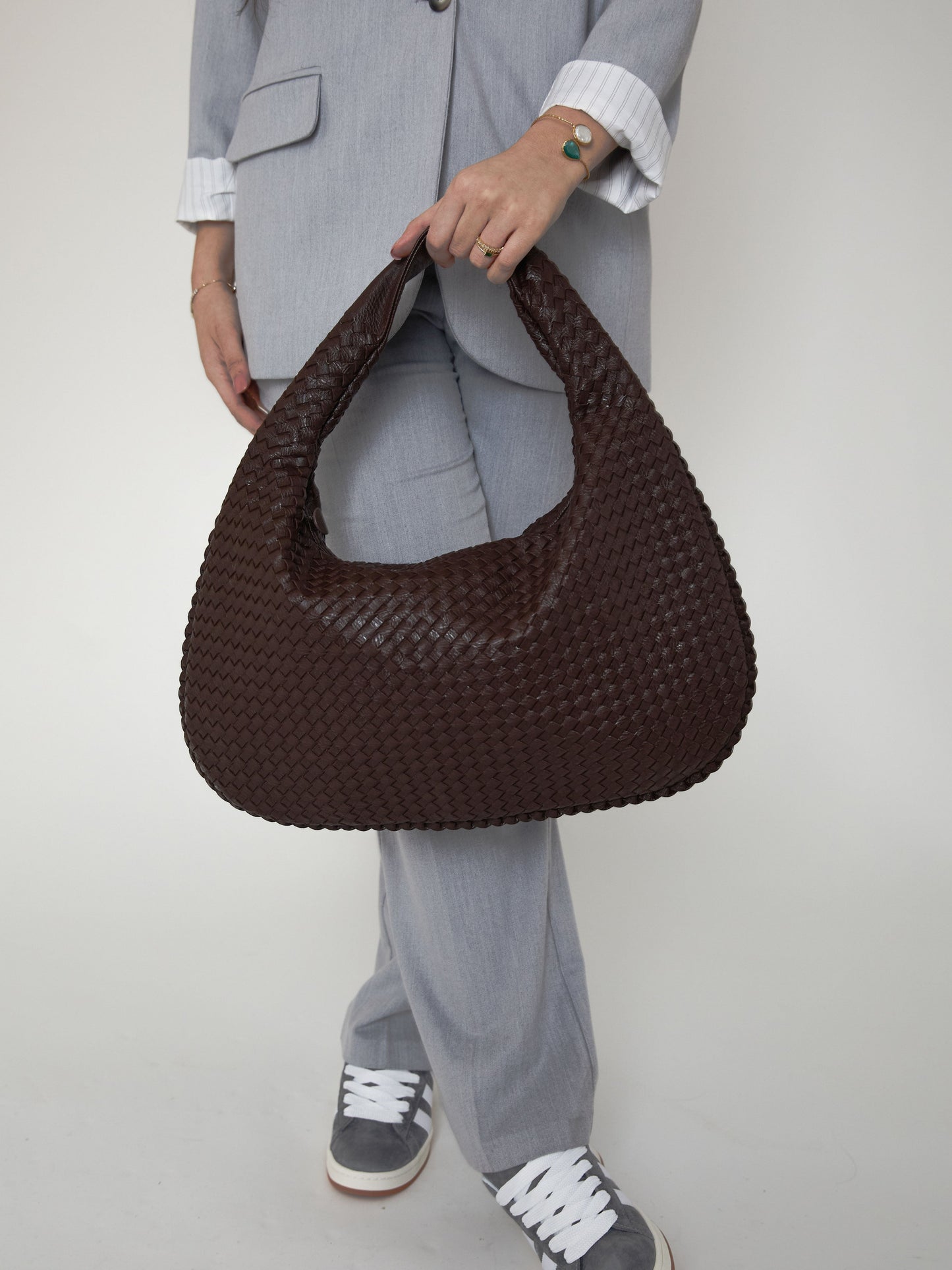 Luxury Coffee Ladies Handbag with Braided Design