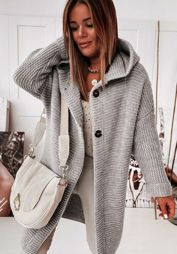Luxury Long Oversized Women's Cardigan With Hood