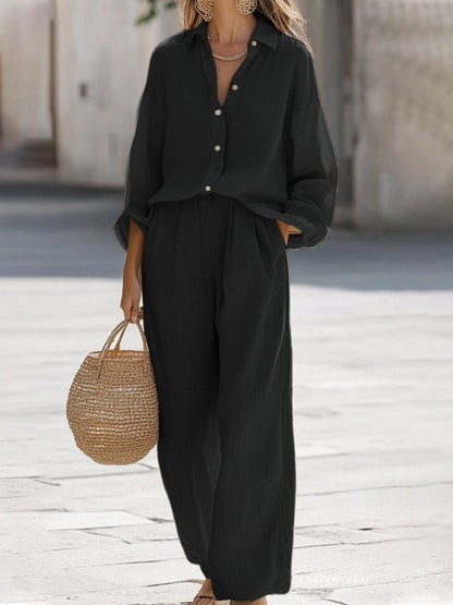 Airy Women's Linen Co-ord Set with Long Sleeves and Wide Pants