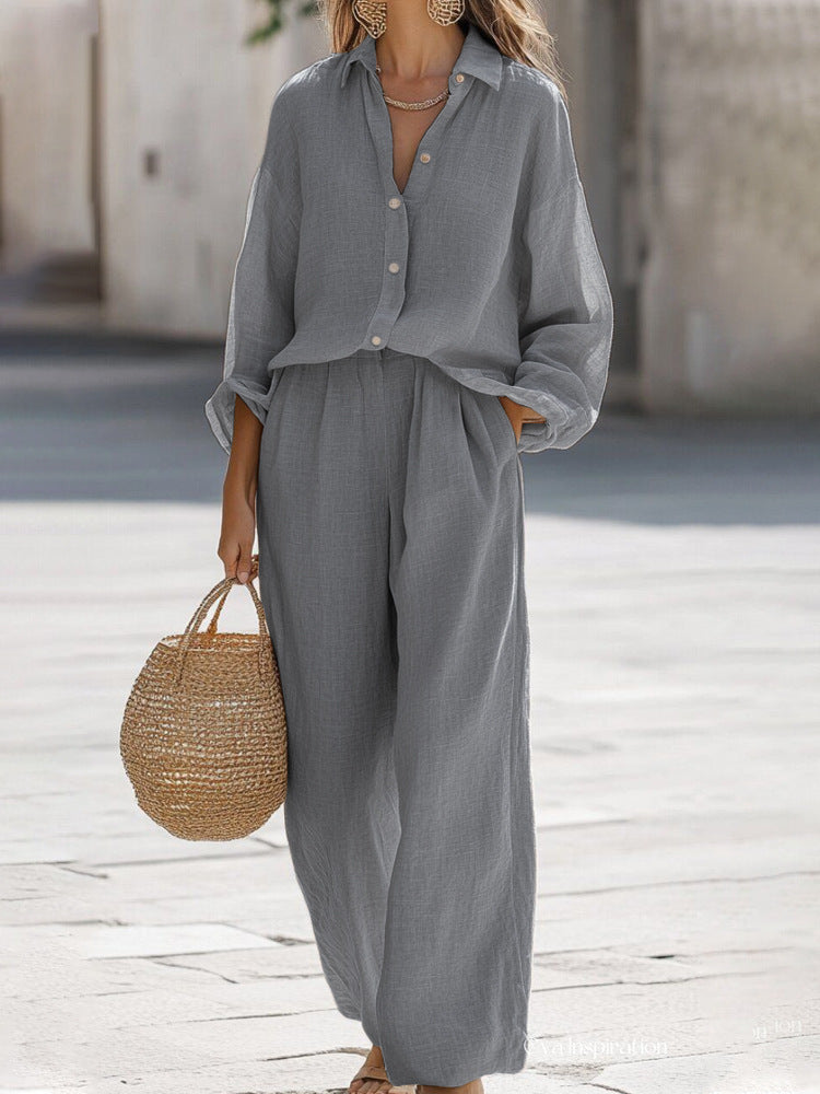 Airy Women's Linen Co-ord Set with Long Sleeves and Wide Pants
