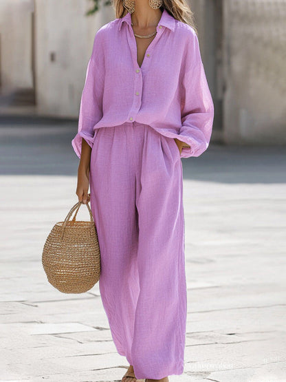 Airy Women's Linen Co-ord Set with Long Sleeves and Wide Pants