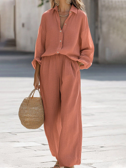 Airy Women's Linen Co-ord Set with Long Sleeves and Wide Pants