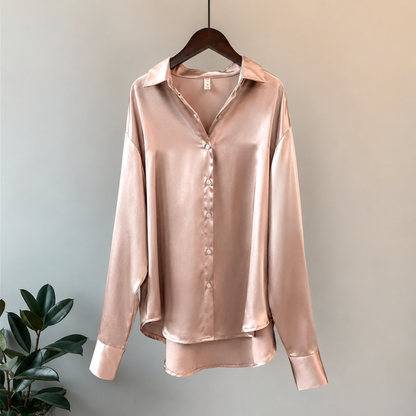 Ellen | Satin Oversized Blouse with Button Closure