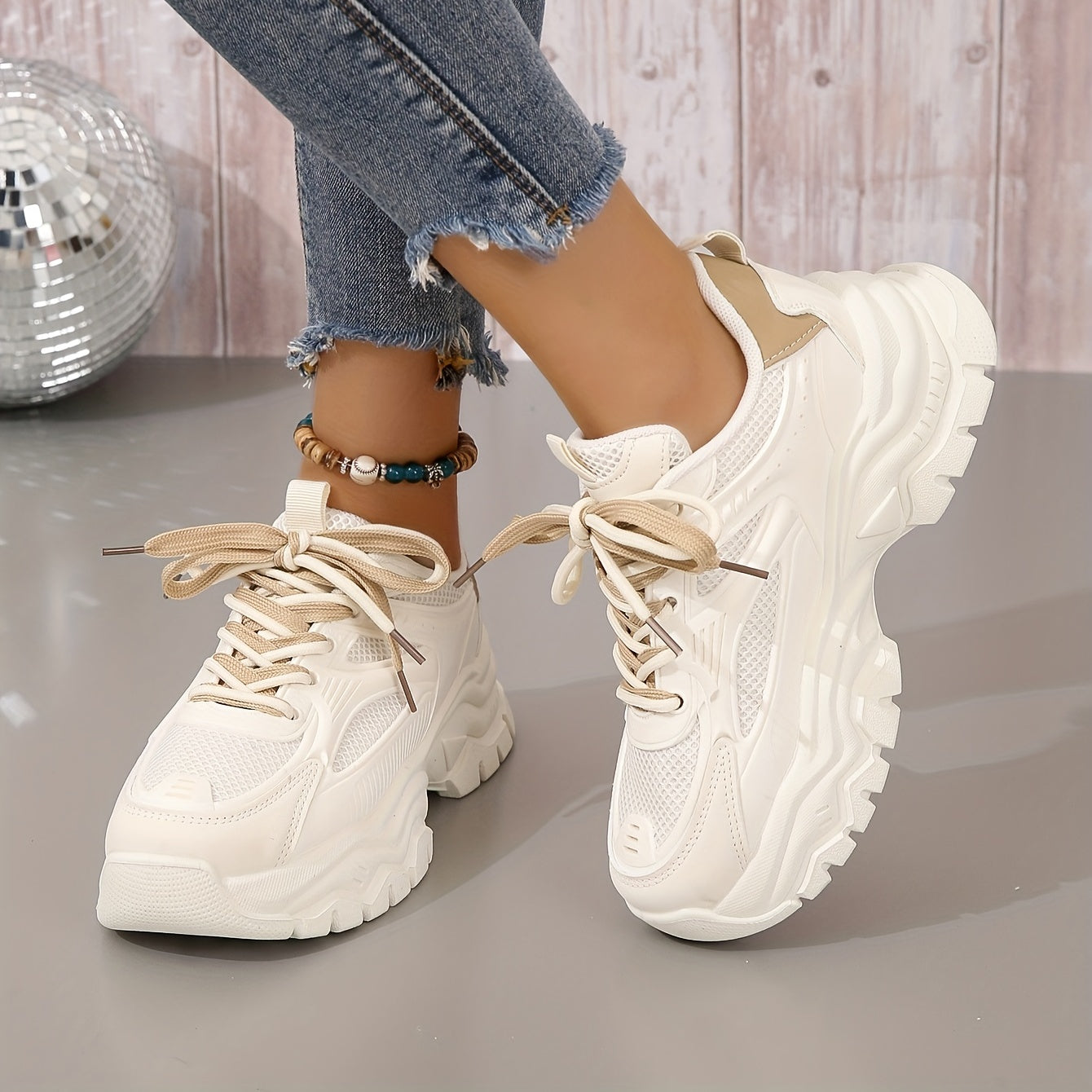 Comfortable Women's Sneakers With Breathable Mesh And Thick Sole