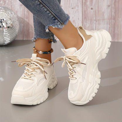 Comfortable Women's Sneakers With Breathable Mesh And Thick Sole