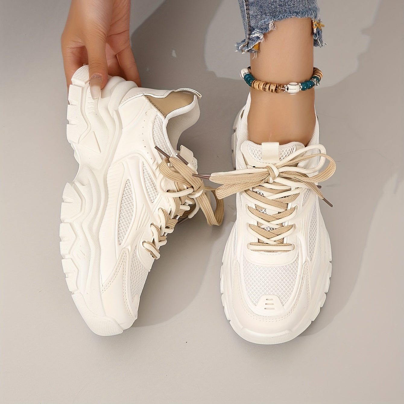 Comfortable Women's Sneakers With Breathable Mesh And Thick Sole