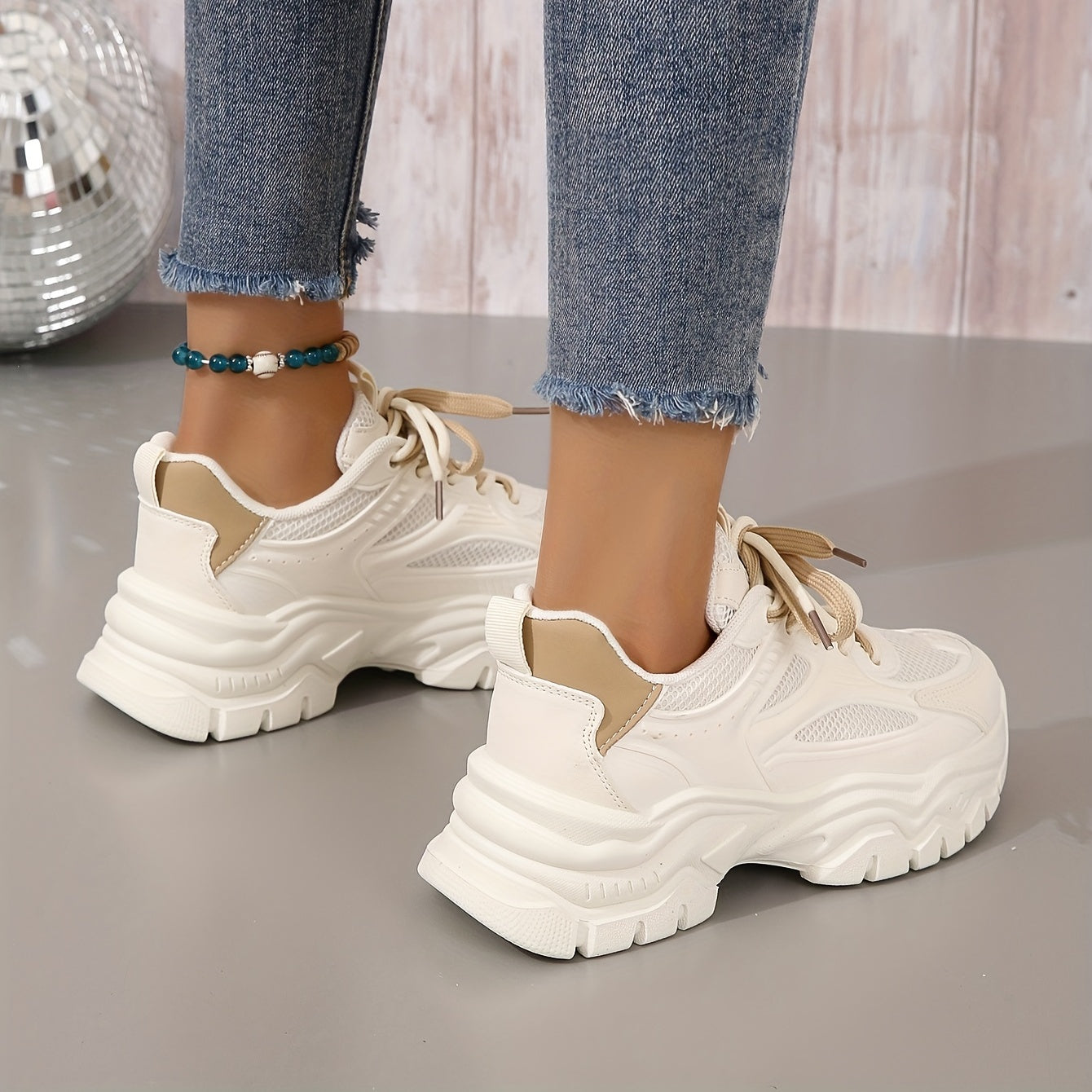 Comfortable Women's Sneakers With Breathable Mesh And Thick Sole