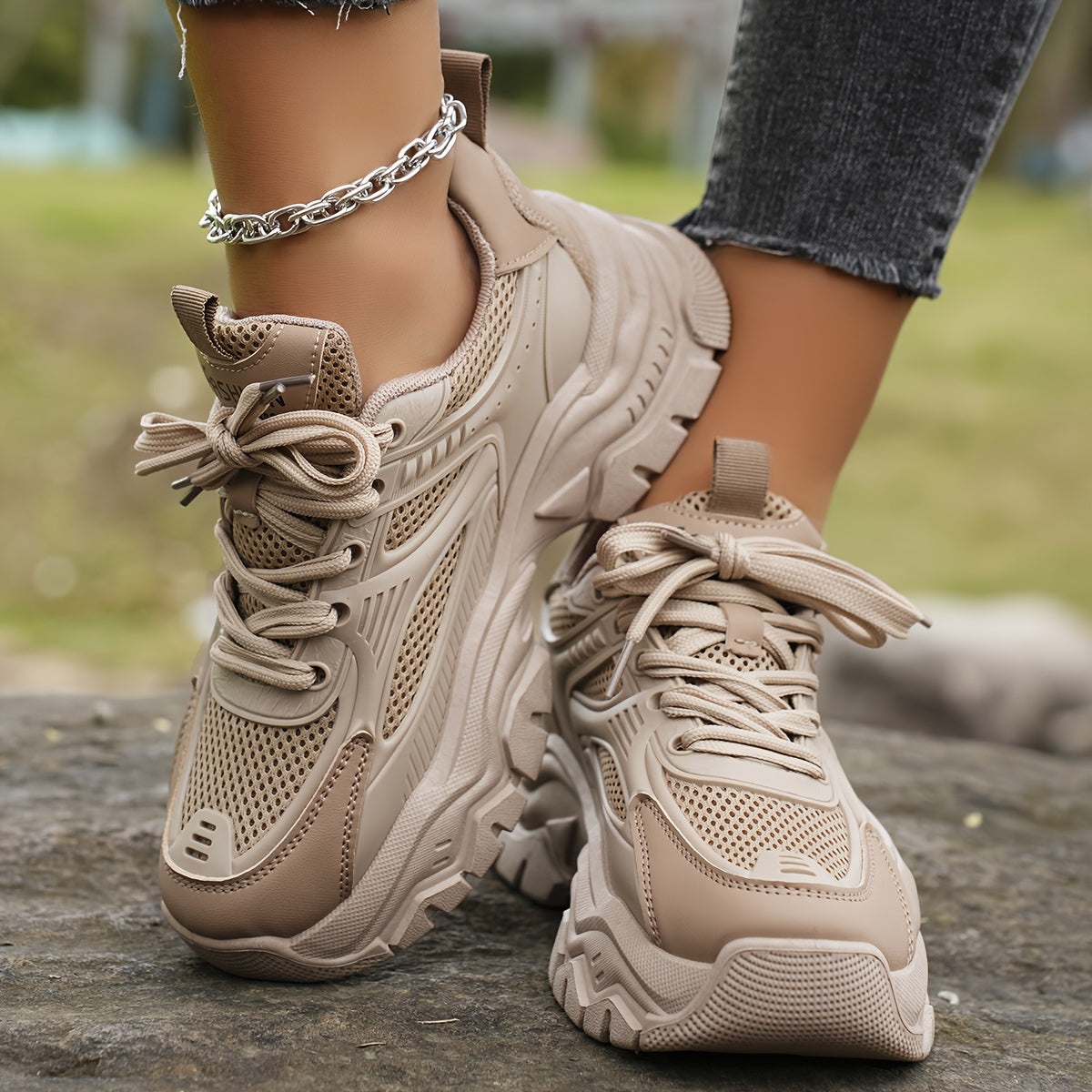 Comfortable Women's Sneakers With Breathable Mesh And Thick Sole