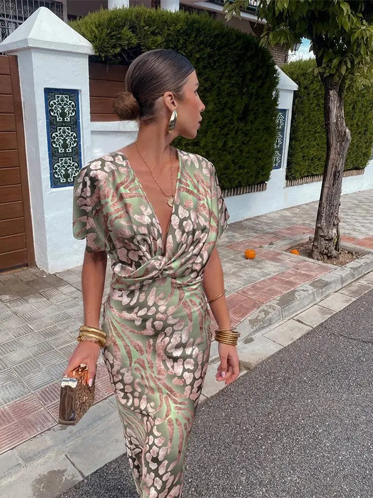 Midi Dress With Wrap Detail And Short Sleeves