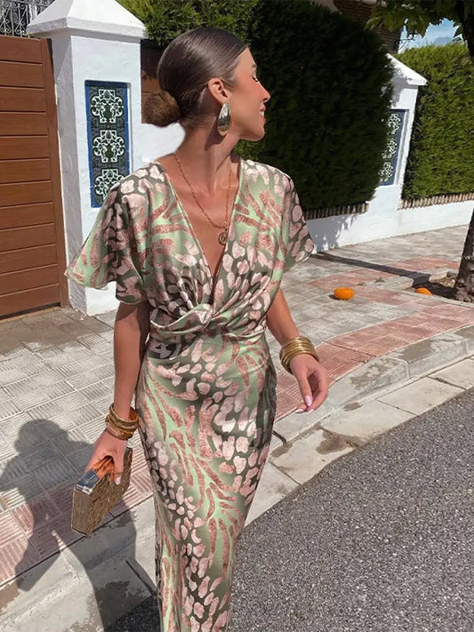 Midi Dress With Wrap Detail And Short Sleeves