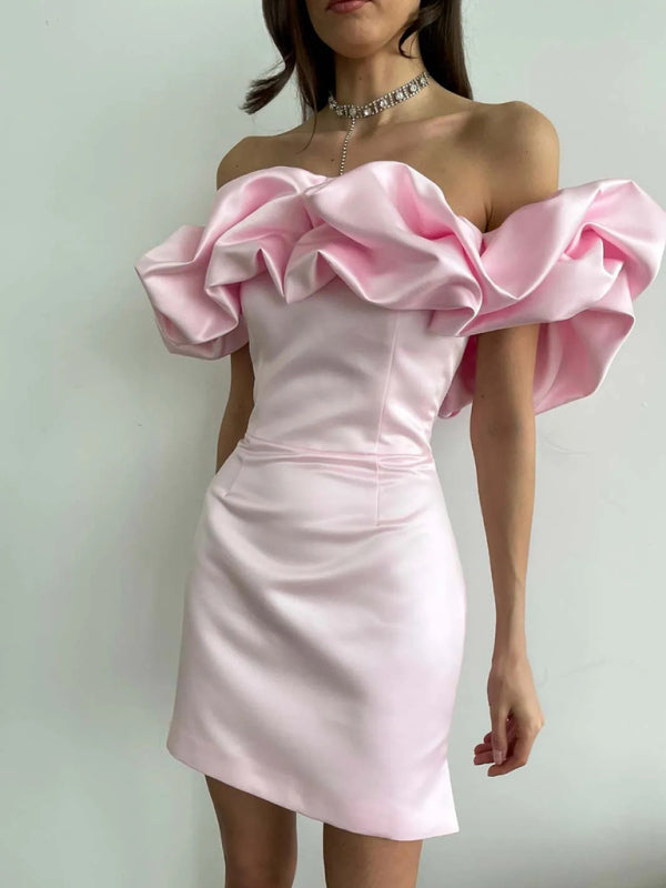 Luxury Off Shoulder Mini Cocktail Dress For Women With Satin Ruffles