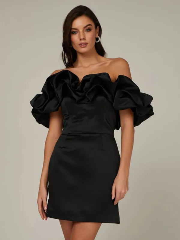Luxury Off Shoulder Mini Cocktail Dress For Women With Satin Ruffles