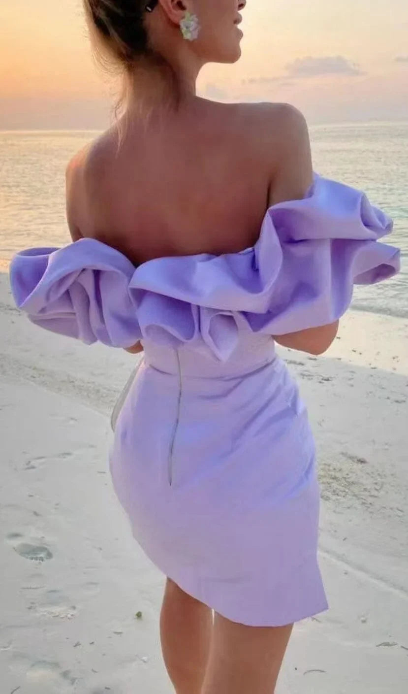 Luxury Off Shoulder Mini Cocktail Dress For Women With Satin Ruffles
