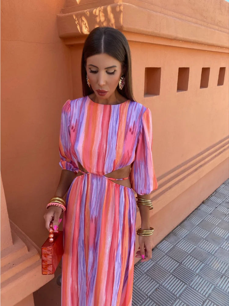 Rhory | Colorful Tie-Dye Cut-out Maxi Dress