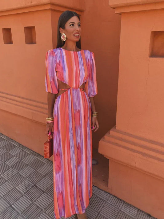 Rhory | Colorful Tie-Dye Cut-out Maxi Dress