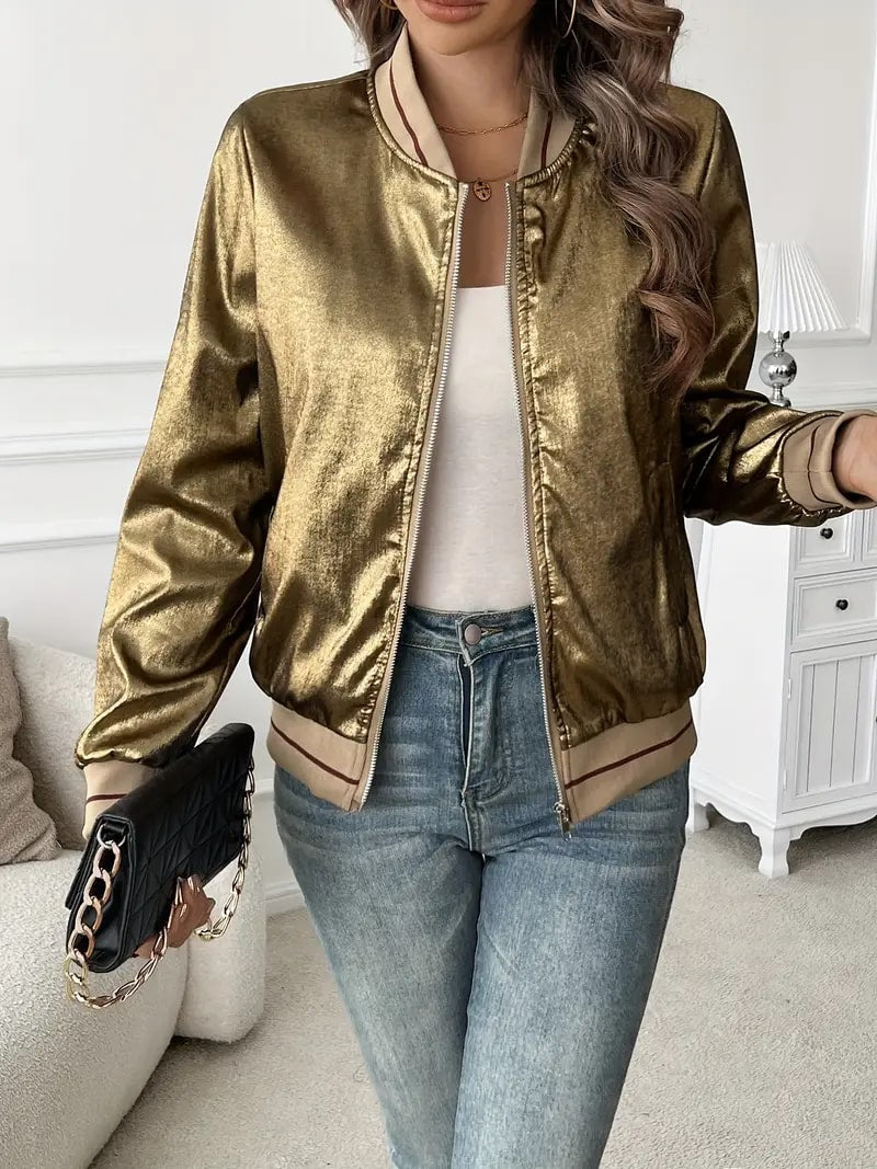 Tissa | Metallic Bomber Jacket
