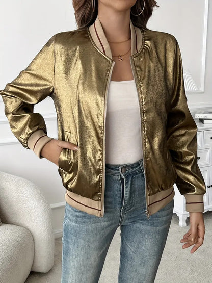 Tissa | Metallic Bomber Jacket