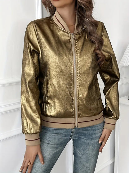 Tissa | Metallic Bomber Jacket
