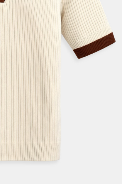 Elegant Women's Polo with Rib Pattern and V-neck