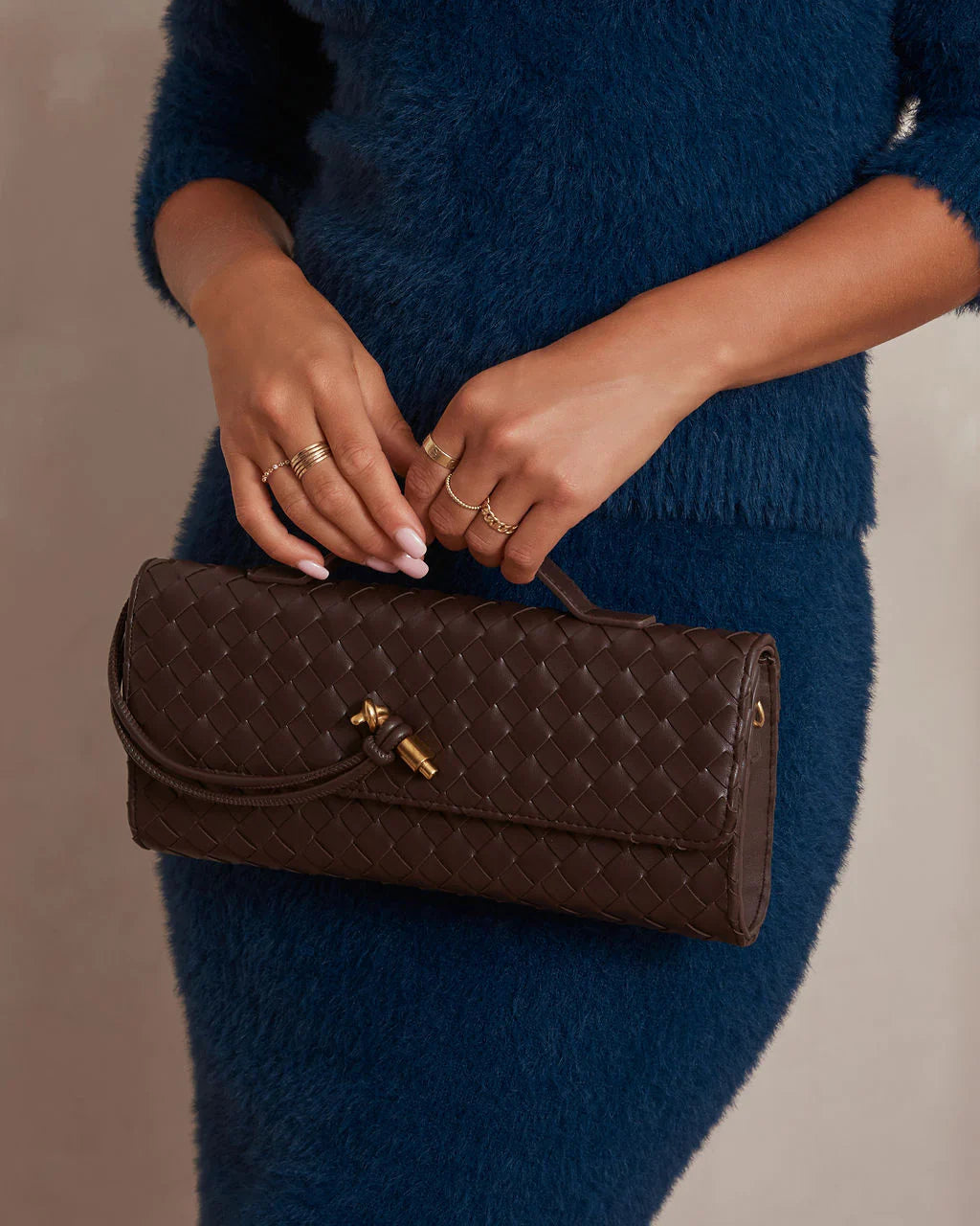 Luxury Coffee Ladies Handbag with Braided Design