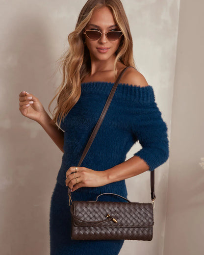 Luxury Coffee Ladies Handbag with Braided Design