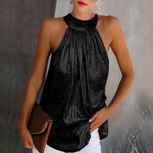 Tania | Elegant Halter Glitter Top
