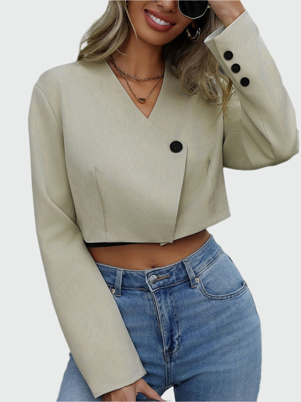 Tegan | Cropped Blazer with Asymmetrical Closure
