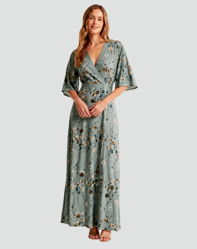 Gala Maxi Dress With Floral Print And V Neck