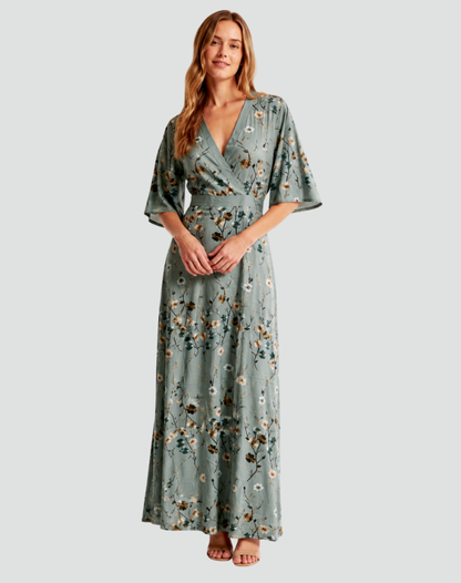 Gala Maxi Dress With Floral Print And V Neck