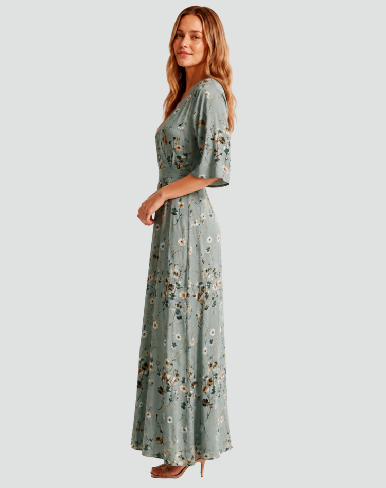 Gala Maxi Dress With Floral Print And V Neck