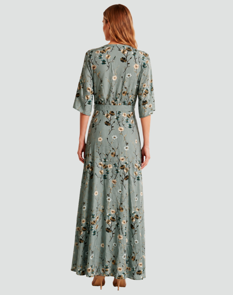 Gala Maxi Dress With Floral Print And V Neck