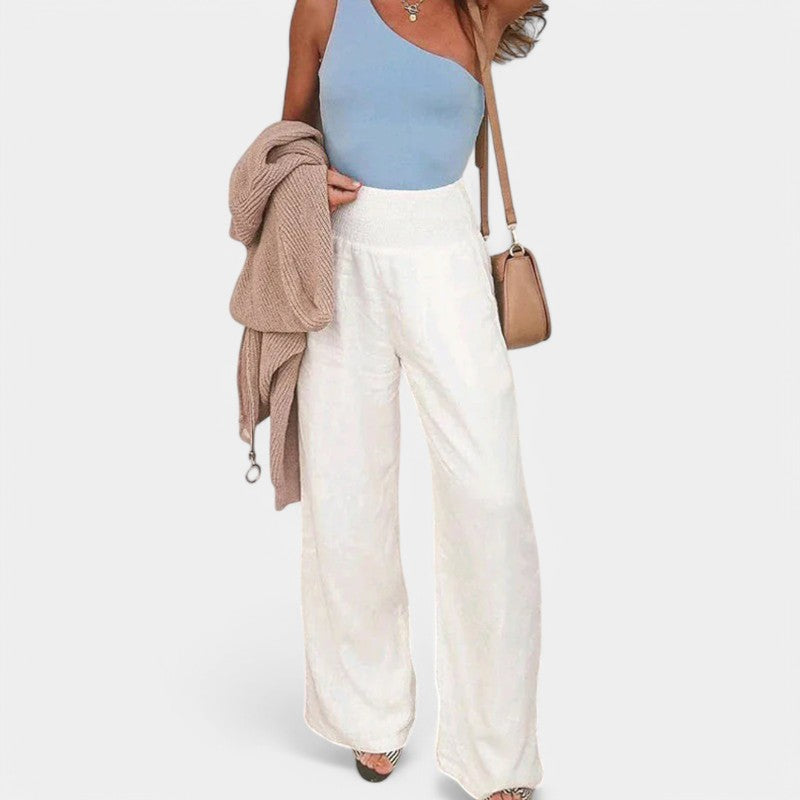 Carola | Airy Linen Women's Pants with Elastic Waist