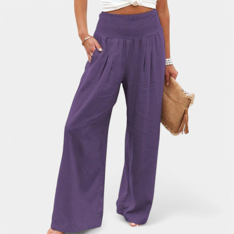 Carola | Airy Linen Women's Pants with Elastic Waist